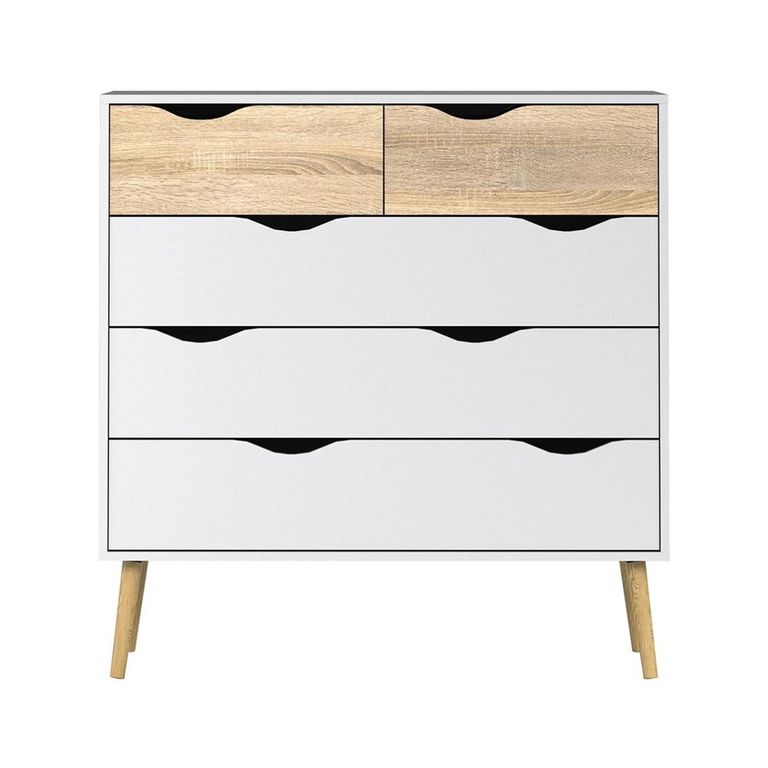 Oslo Chest - 5 Drawer - White and Oak