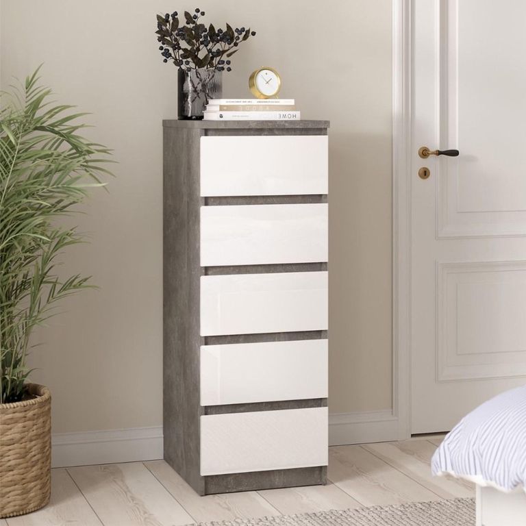 Naia Chest - 5 Drawer - Narrow - Grey Concrete