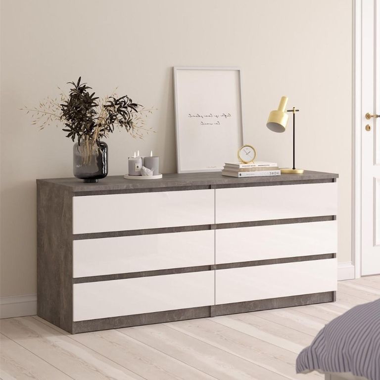 Naia Chest - 6 Drawer - Wide - Grey Concrete