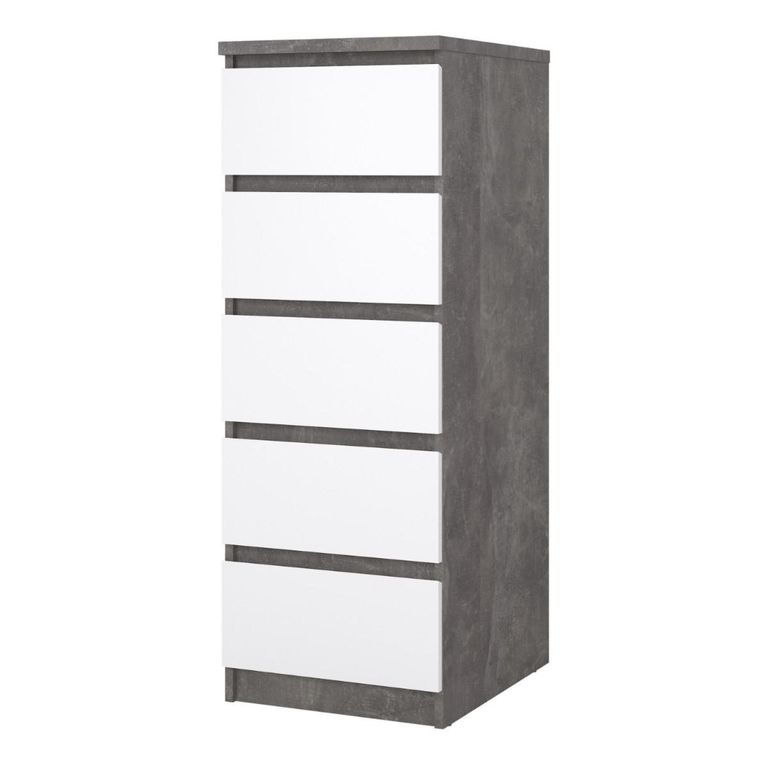 Naia Chest - 5 Drawer - Narrow - Grey Concrete