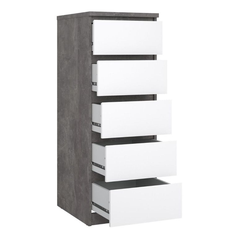 Naia Chest - 5 Drawer - Narrow - Grey Concrete