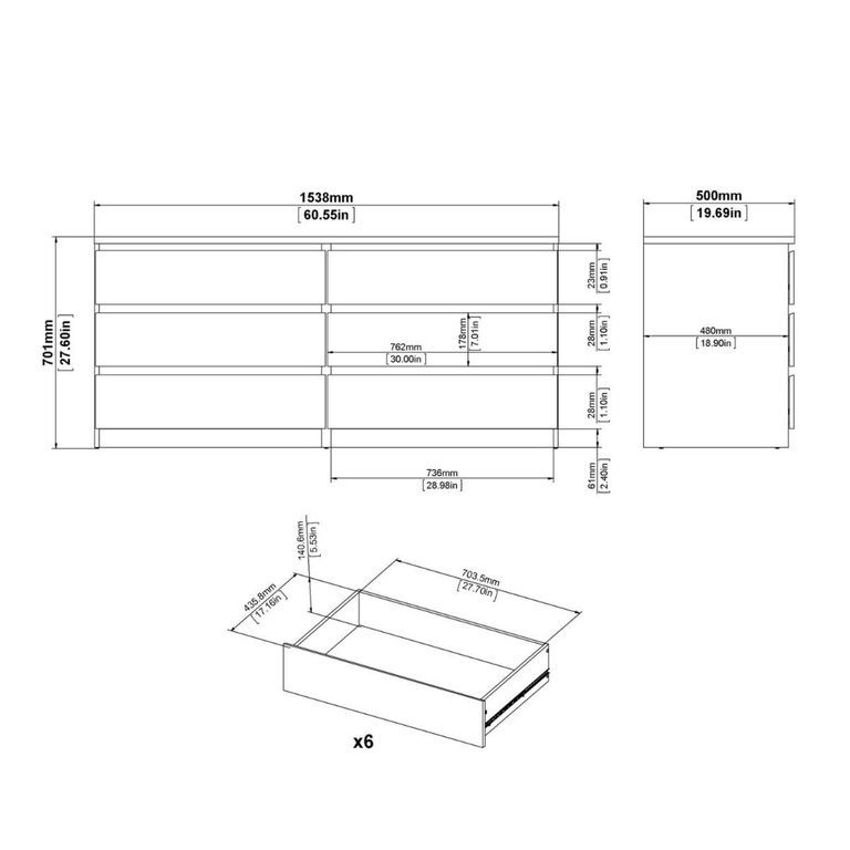 Naia Chest - 6 Drawer - Wide - Grey Concrete