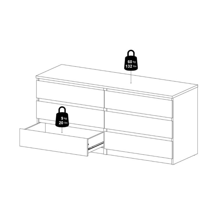 Naia Chest - 6 Drawer - Wide - White Gloss