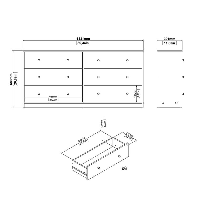 May Chest - 6 Drawer - Wide - Black
