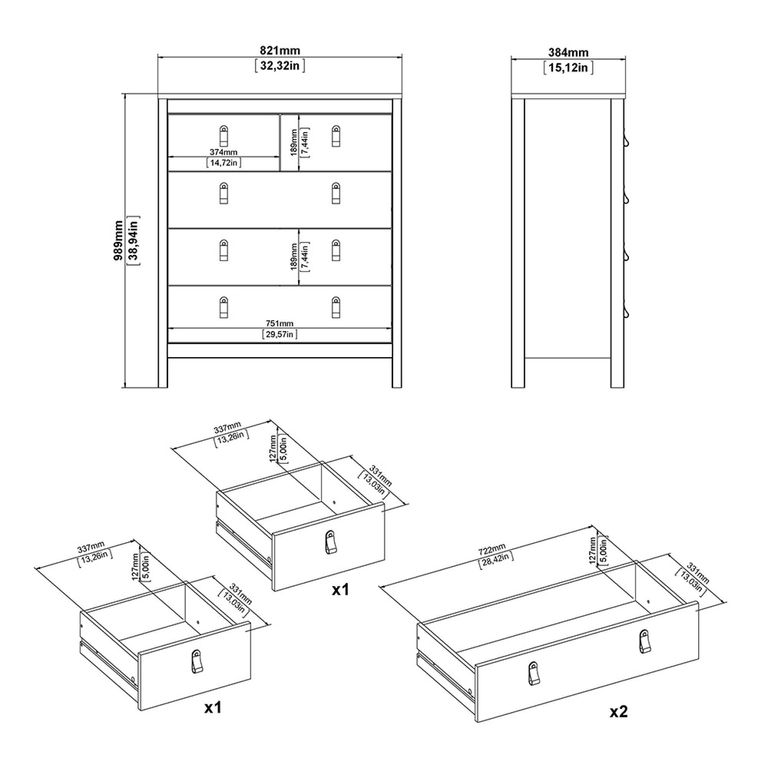 Barcelona Chest - 3+2 Drawer - Black