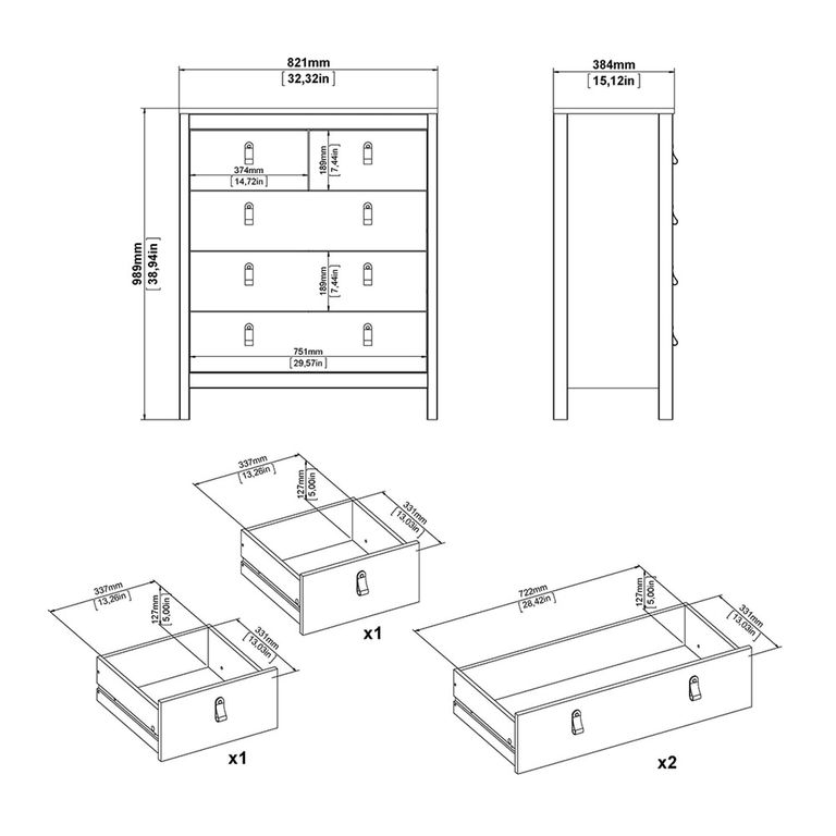 Barcelona Chest - 3+2 Drawer - White