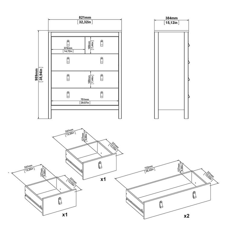 Madrid Chest - 3+2 Drawer - Black