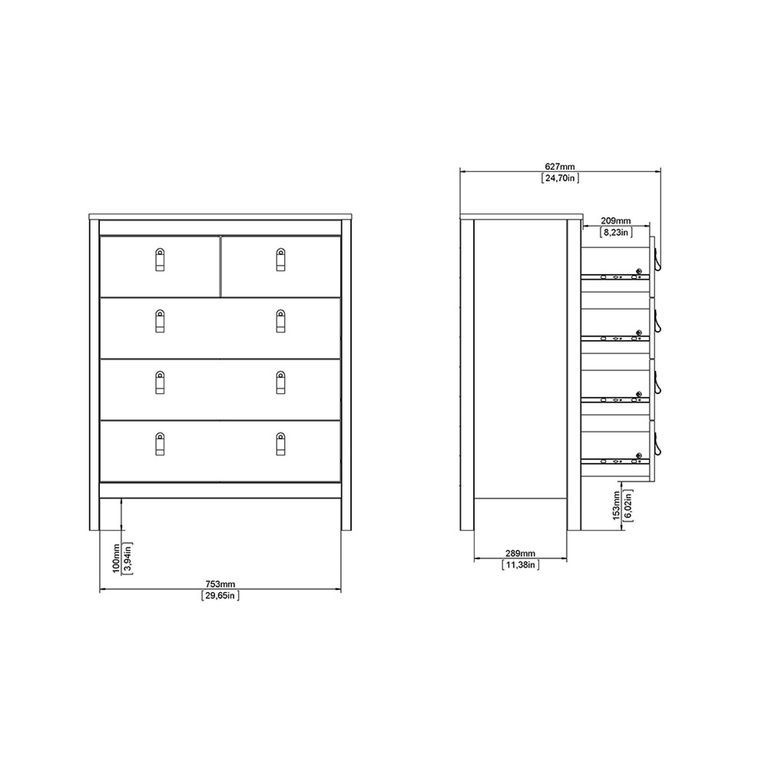 Madrid Chest - 3+2 Drawer - Black