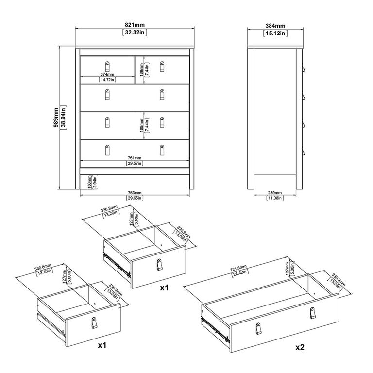 Madrid Chest - 3+2 Drawer - White