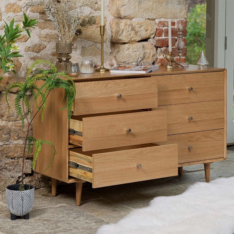 Jenson Oak Chest - 6 Drawer - Wide