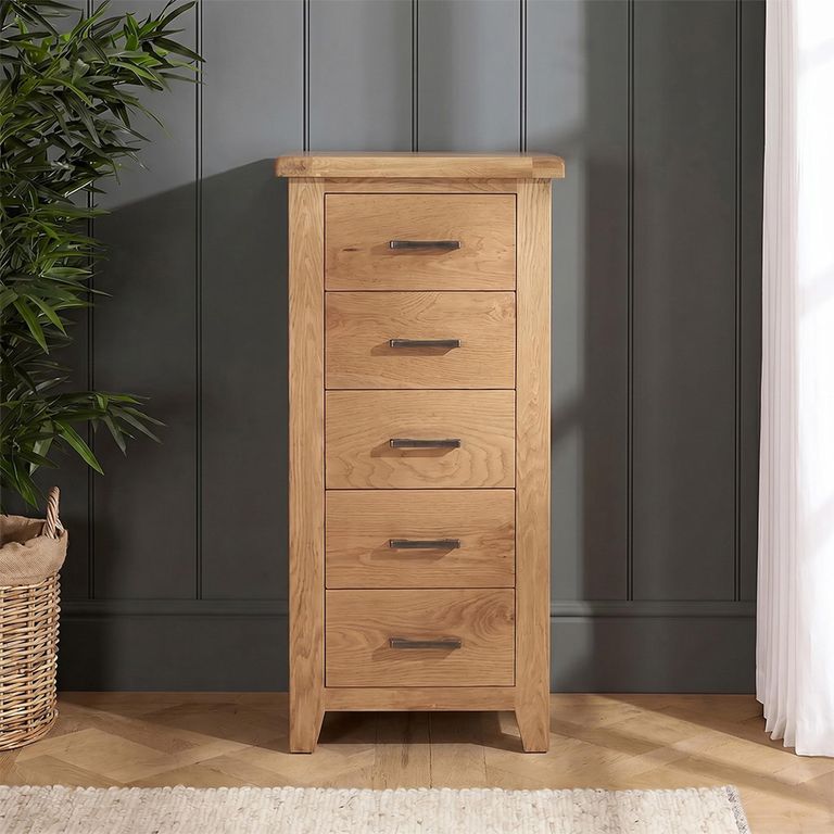 Hampshire Oak Chest - 5 Drawer - Narrow