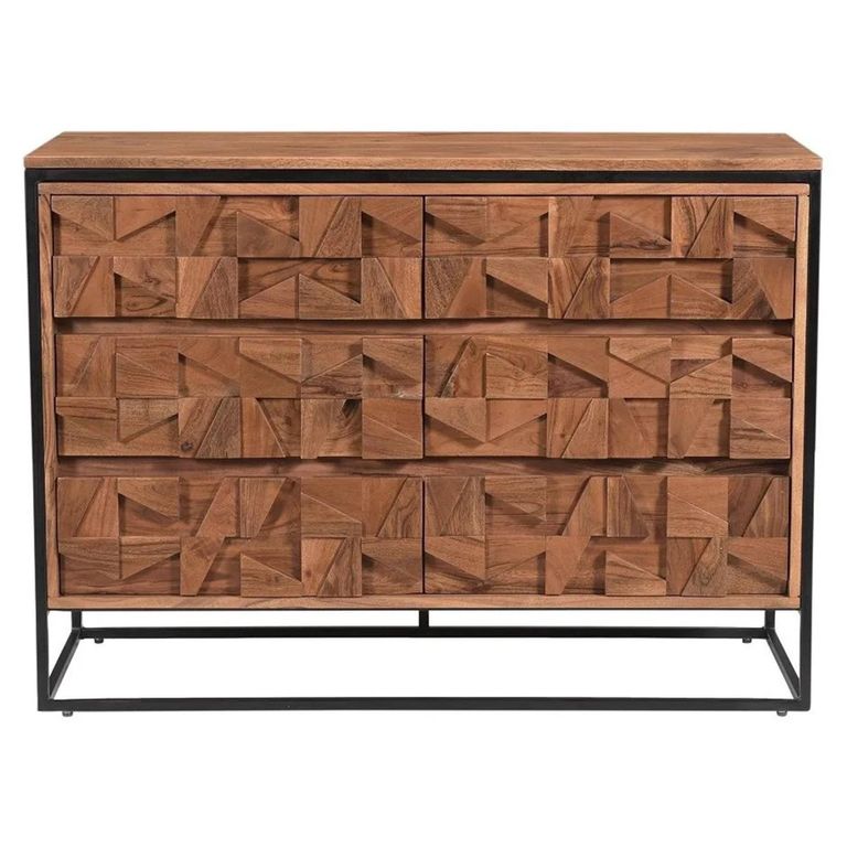 Axis Acacia Wood Chest - 6 Drawer - Midi - Geometric