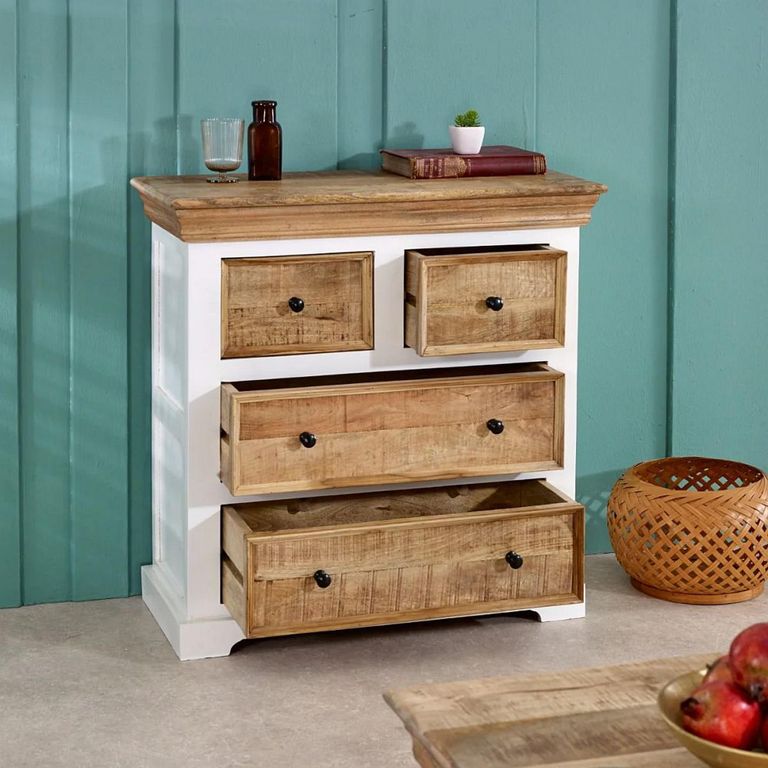 Alfie Chest - 4 Drawer - White - Mango Wood
