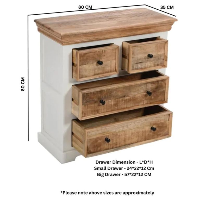 Alfie Chest - 4 Drawer - White - Mango Wood