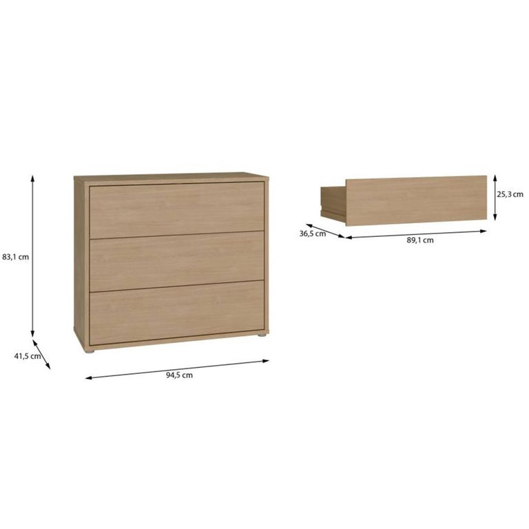 Alice Springs Chest - 3 Drawer - Elegancia Oak