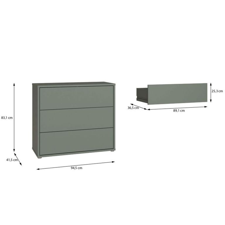 Alice Springs Chest - 3 Drawer - Sage Green