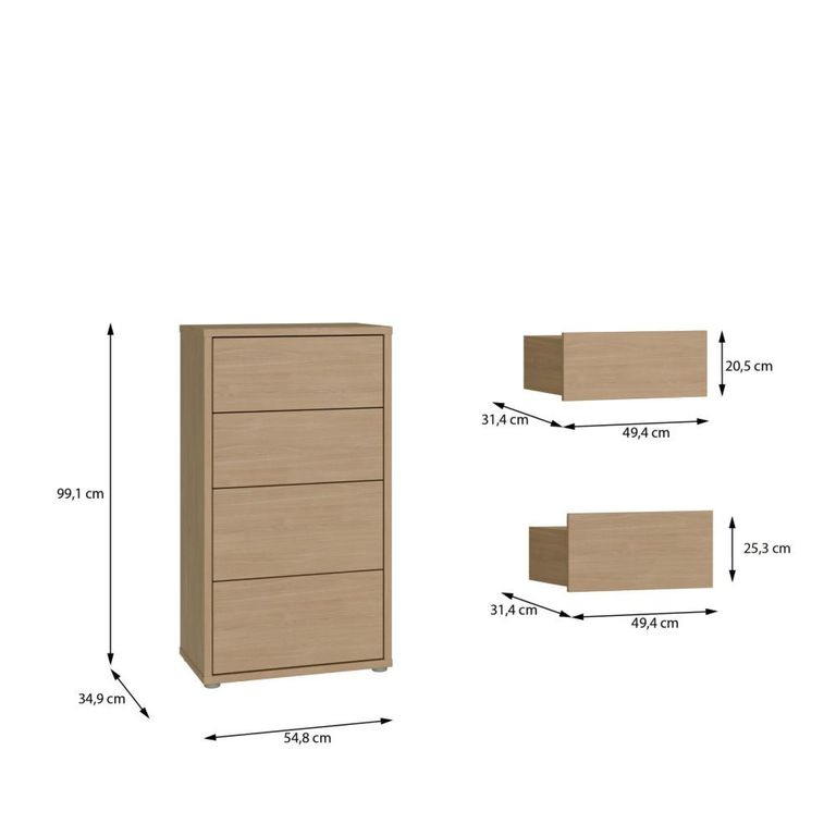 Alice Springs Chest - 4 Drawer - Tall - Elegancia Oak