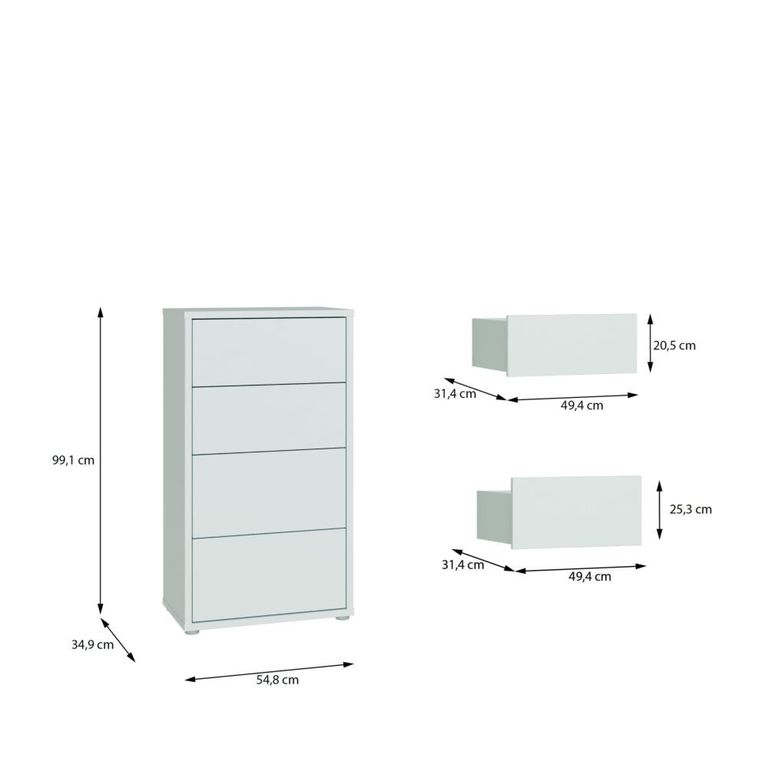 Alice Springs Chest - 4 Drawer - Tall - Light Grey