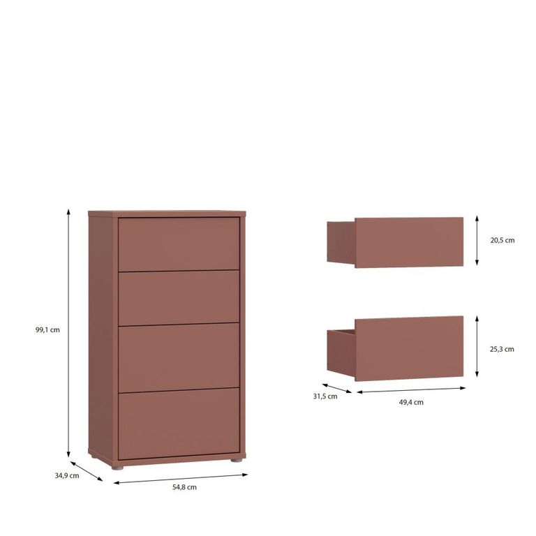 Alice Springs Chest - 4 Drawer - Tall - Terracotta