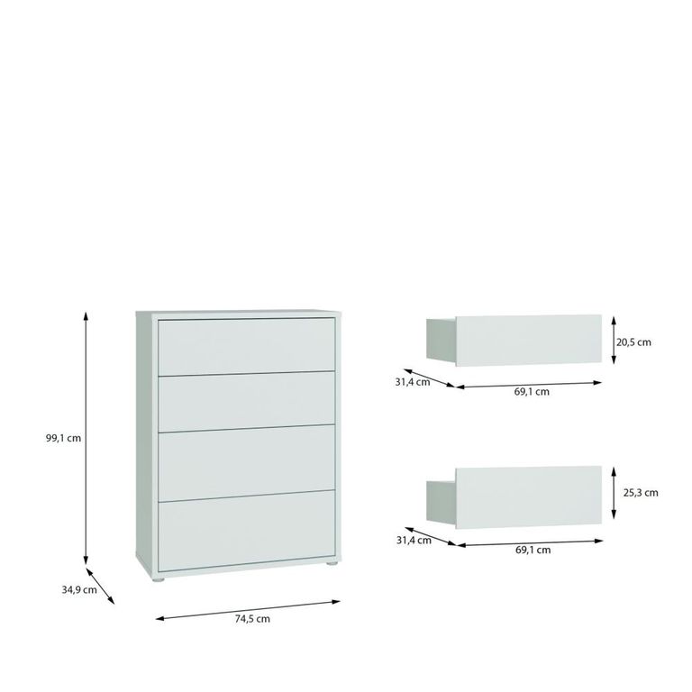 Alice Springs Chest - 4 Drawer - Wide - Light Grey
