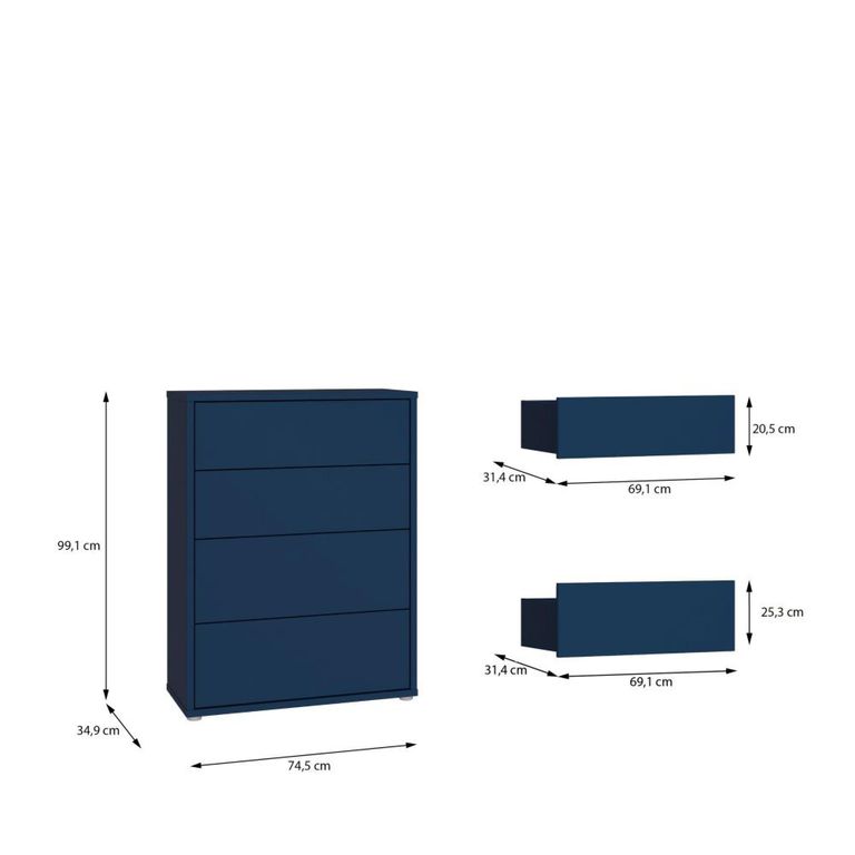 Alice Springs Chest - 4 Drawer - Wide - Night Blue
