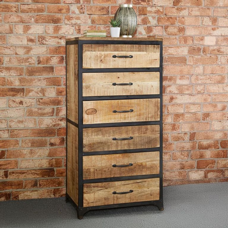 Cosmo Chest - 6 Drawer - Tall - Industrial Style - Wooden and Metal