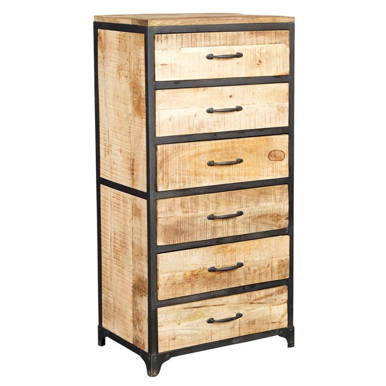 Cosmo Chest - 6 Drawer - Tall - Industrial Style - Wooden and Metal