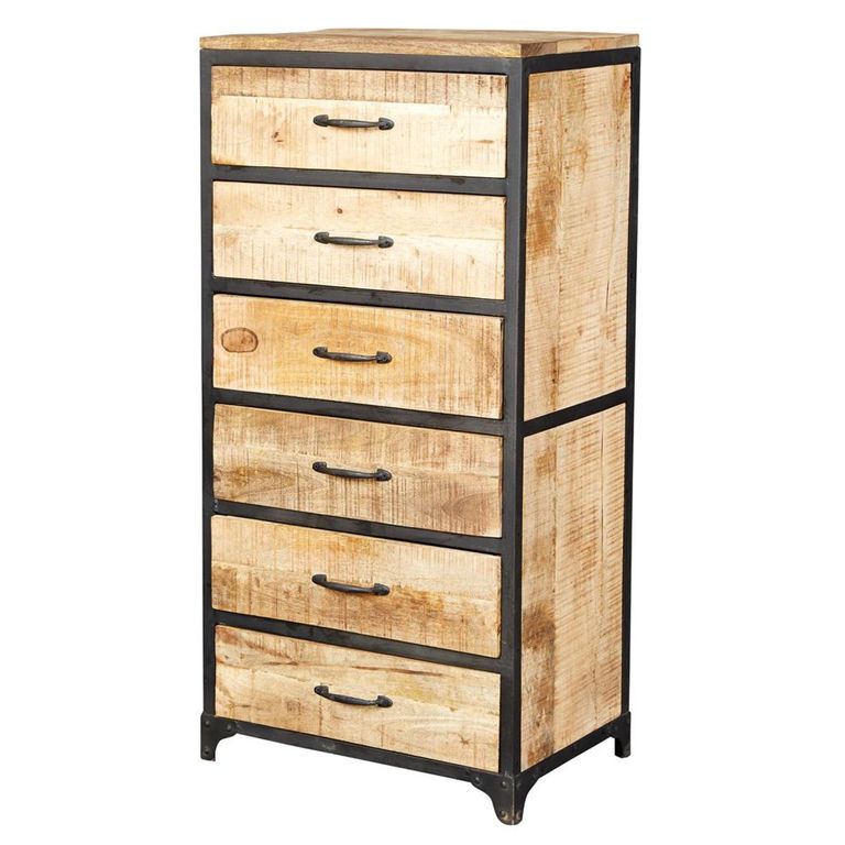Cosmo Chest - 6 Drawer - Tall - Industrial Style - Wooden and Metal