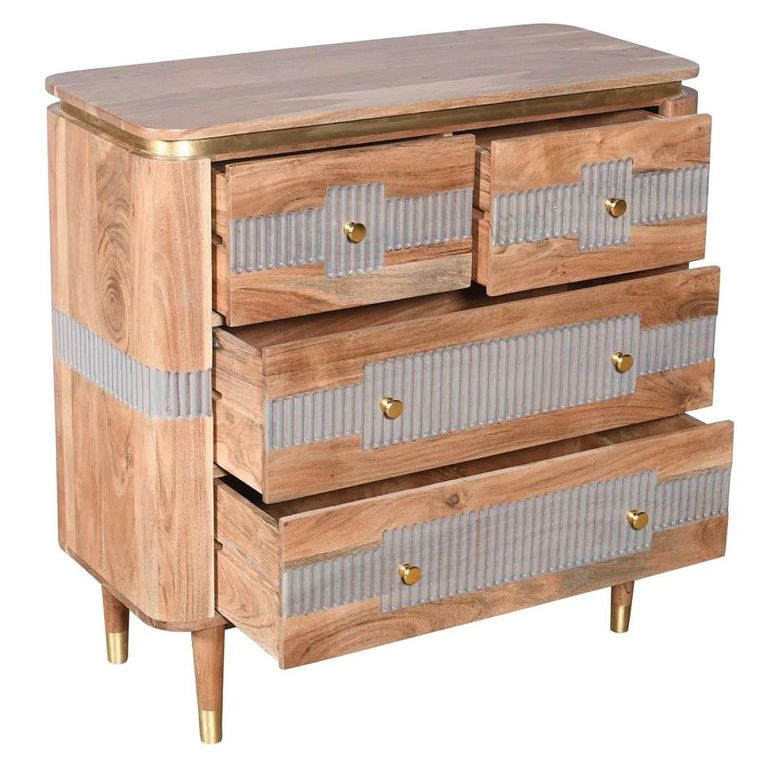 Wilton Chest - 2+2 Drawer - Ribbed - Gold Trim - Acacia Wood