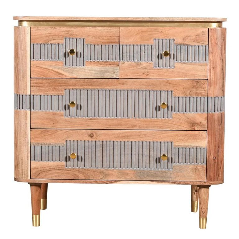 Wilton Chest - 2+2 Drawer - Ribbed - Gold Trim - Acacia Wood