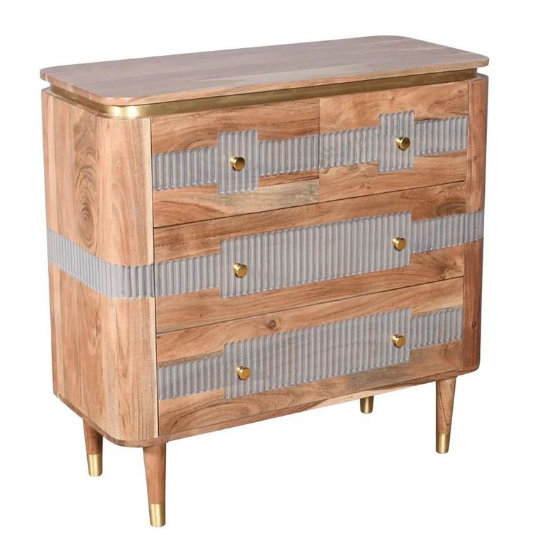 Wilton Chest - 2+2 Drawer - Ribbed - Gold Trim - Acacia Wood