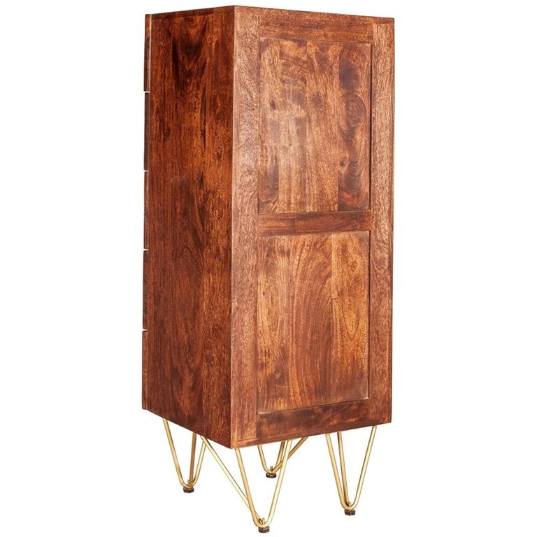 Chest - 5 Drawer - Tall - Hairpin Legs - Gold Geometric Inlay - Dark Mango Wood