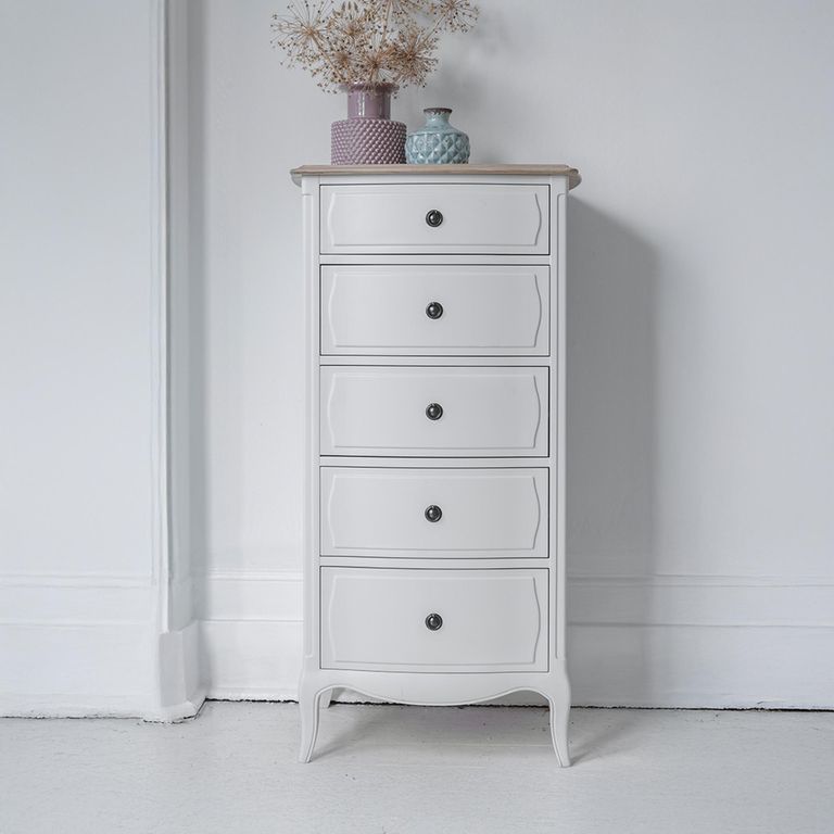 Amelie Tallboy Chest - 5 Drawer - White