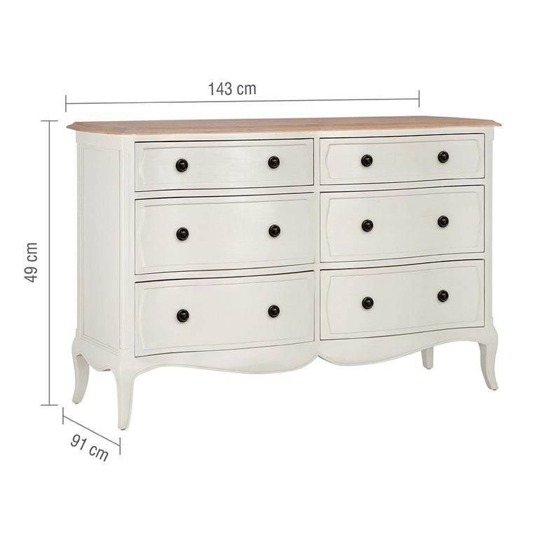 Amelie Chest - 6 Drawer - Wide - White