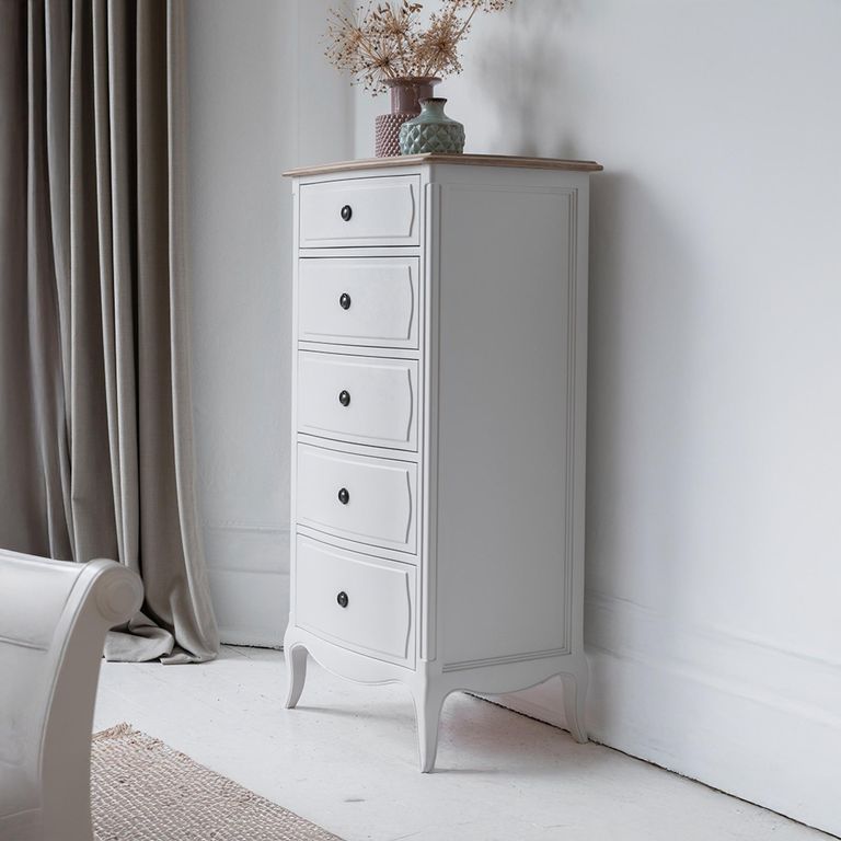 Amelie Tallboy Chest - 5 Drawer - White