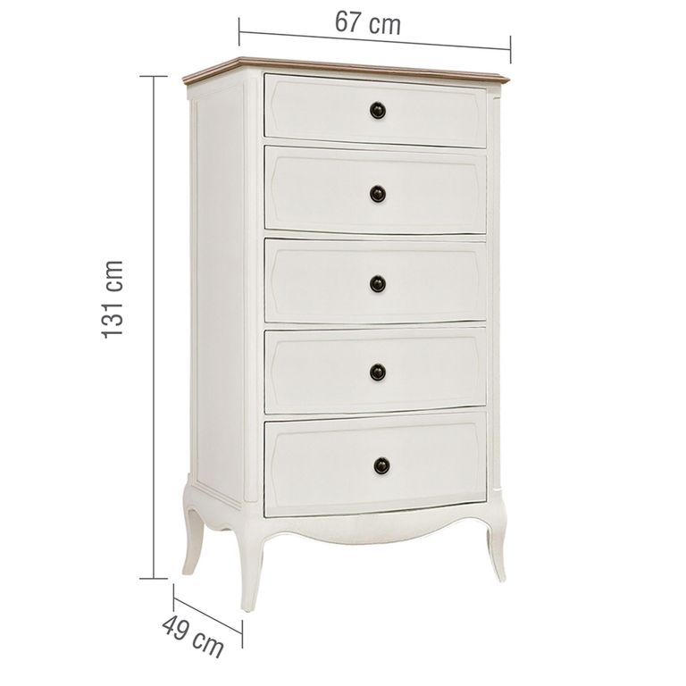 Amelie Tallboy Chest - 5 Drawer - White