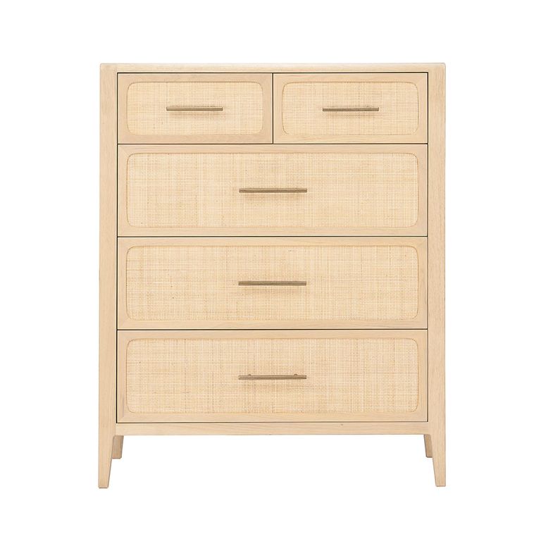 Casera Chest - 3+2 Drawer - Natural Rattan and American Oak