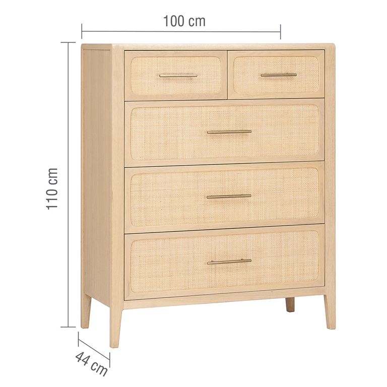 Casera Chest - 3+2 Drawer - Natural Rattan and American Oak