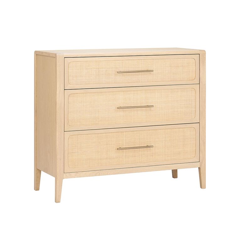 Casera Chest - 3 Drawer - Narrow - Natural Rattan and American Oak