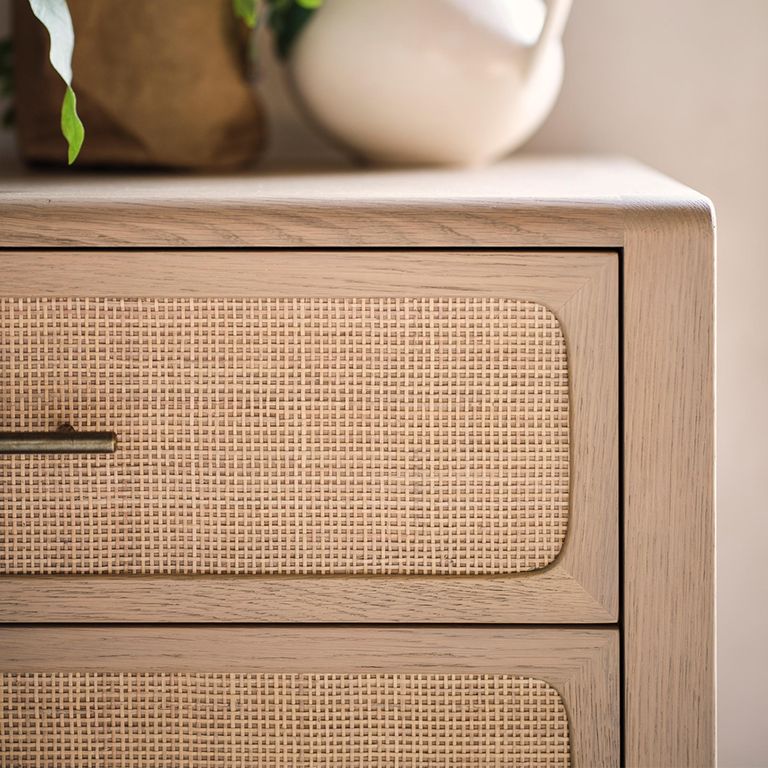 Casera Chest - 6 Drawer - Wide - Natural Rattan and American Oak