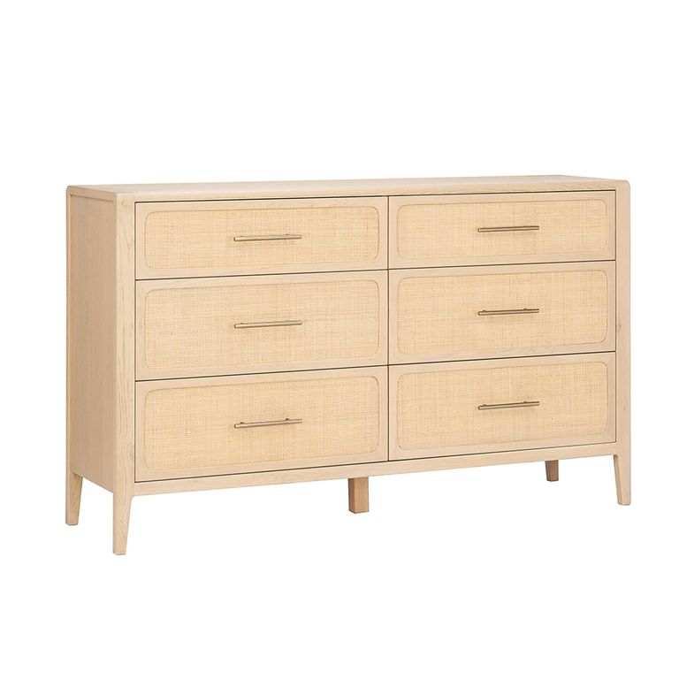 Casera Chest - 6 Drawer - Wide - Natural Rattan and American Oak