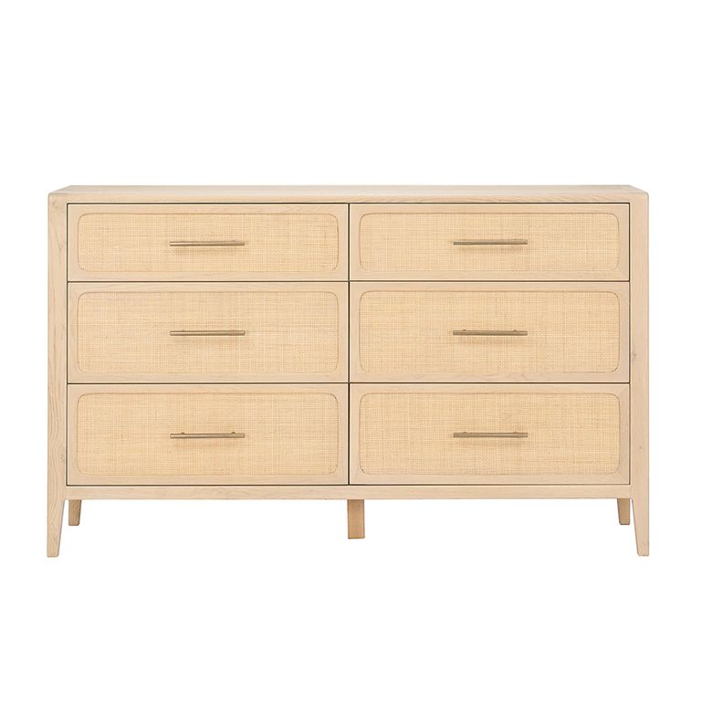 Casera Chest - 6 Drawer - Wide - Natural Rattan and American Oak