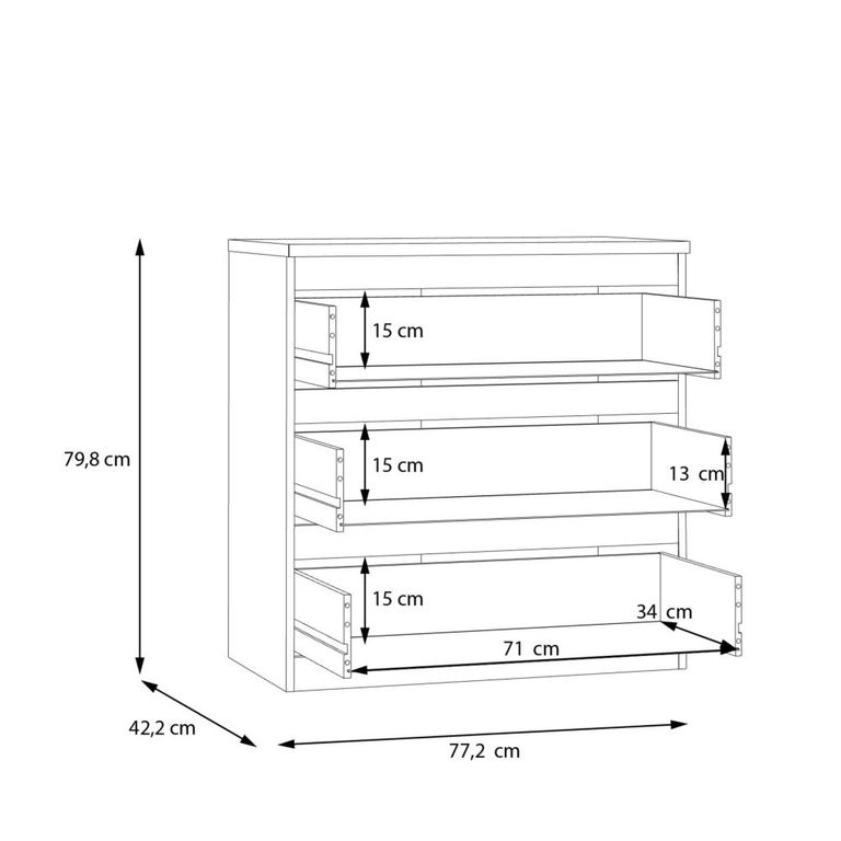 Edmore Chest - 3 Drawer - Wide - Light Grey