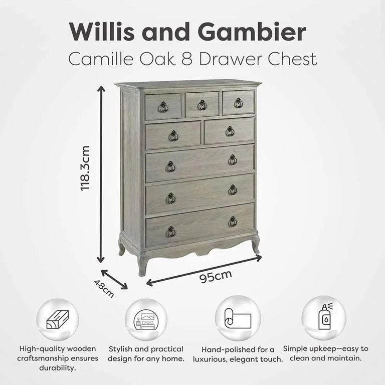 Camille Chest - 8 Drawer - Grey Oak