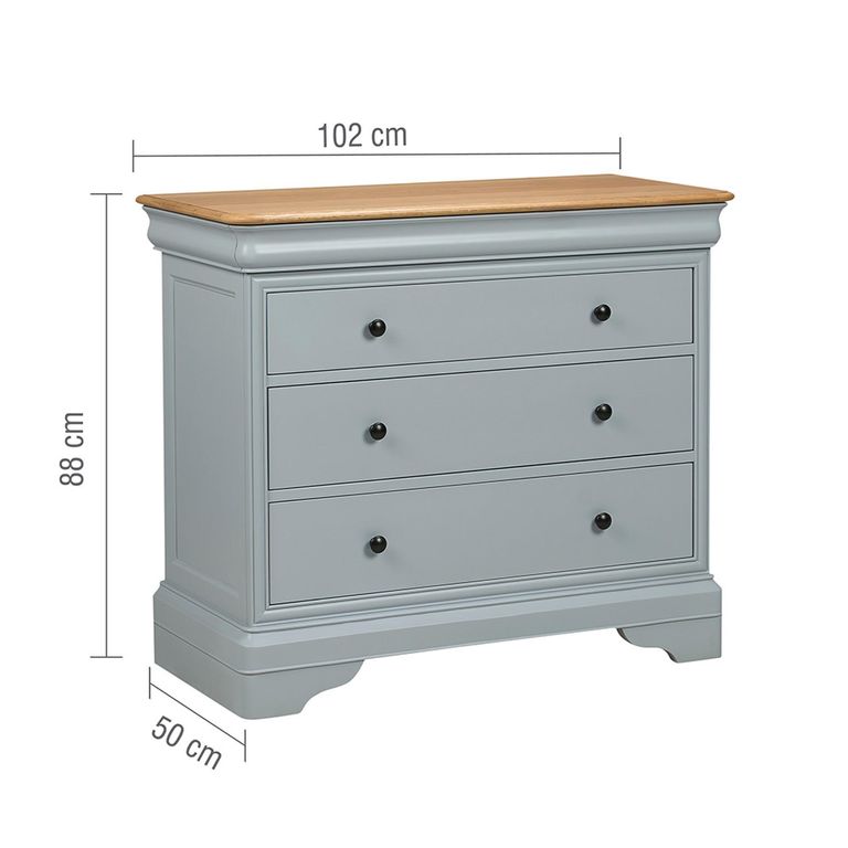 Chantilly Chest - 3 Drawer - Grey Painted - Wood
