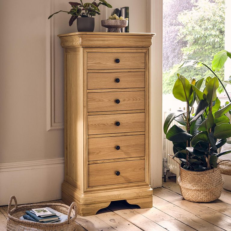Bordeaux Tall Chest - 6 Drawer - Natural - Oak