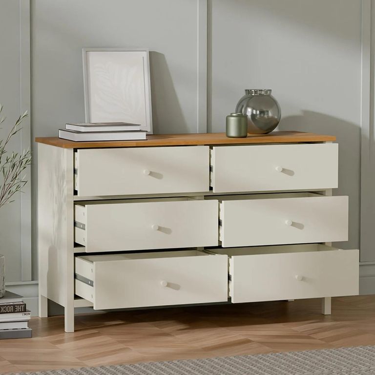 Coxmoor Chest - 6 Drawer - Wide - Ivory Painted - Oak Top