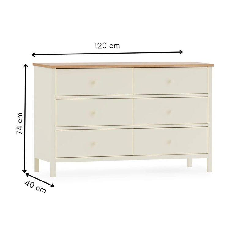 Coxmoor Chest - 6 Drawer - Wide - Ivory Painted - Oak Top