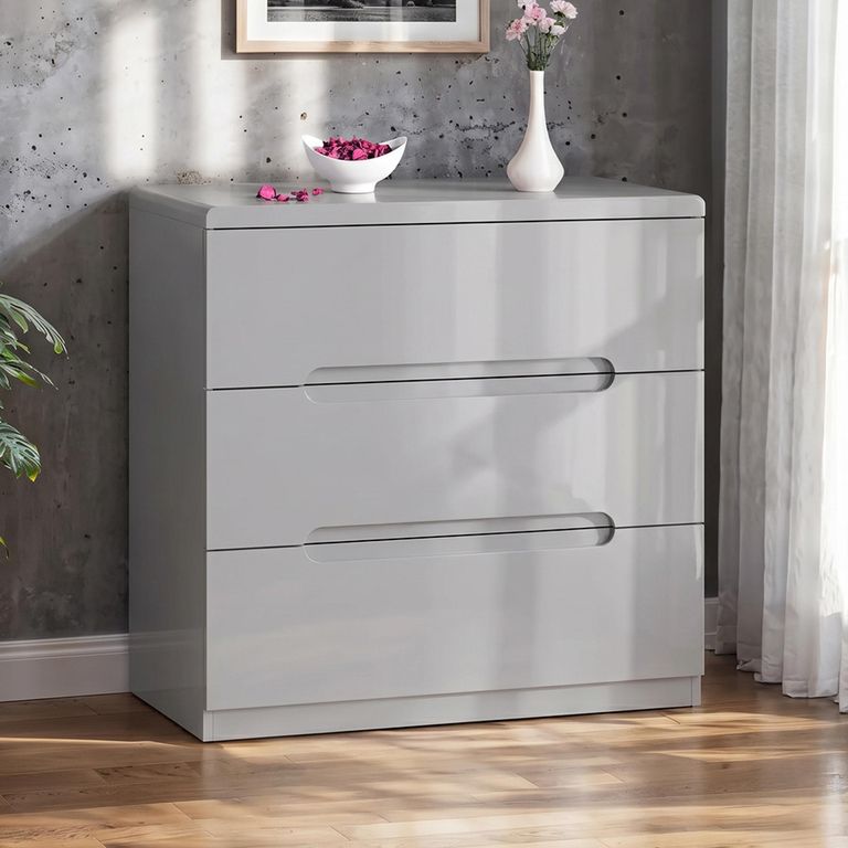 Manhattan Chest - 3 Drawer - Grey High Gloss
