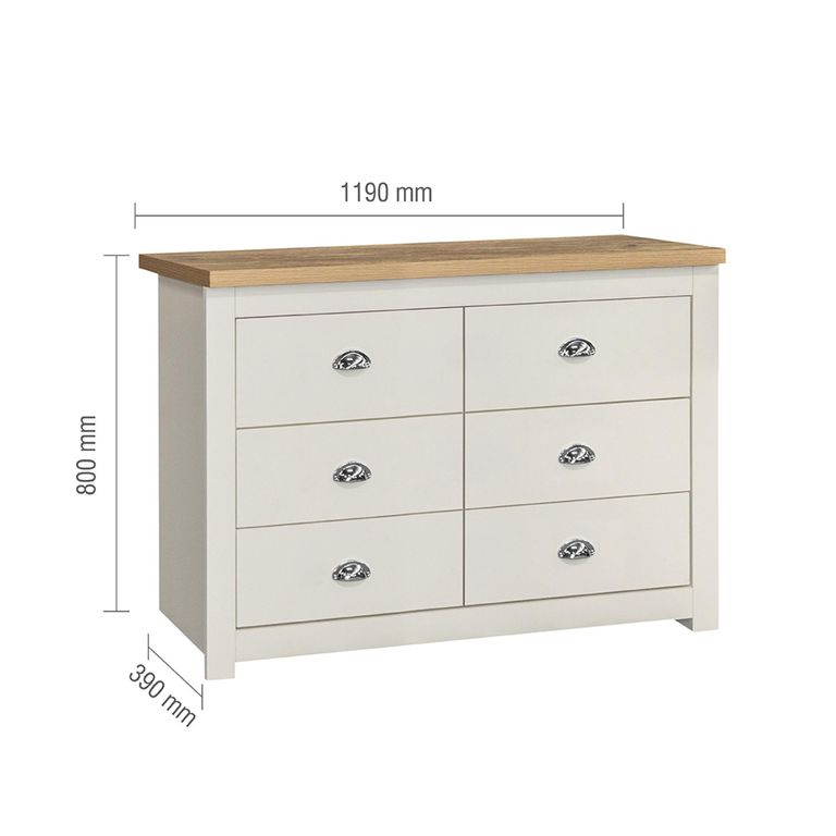 Highgate Chest - Wide - 6 Drawer - Cream Painted